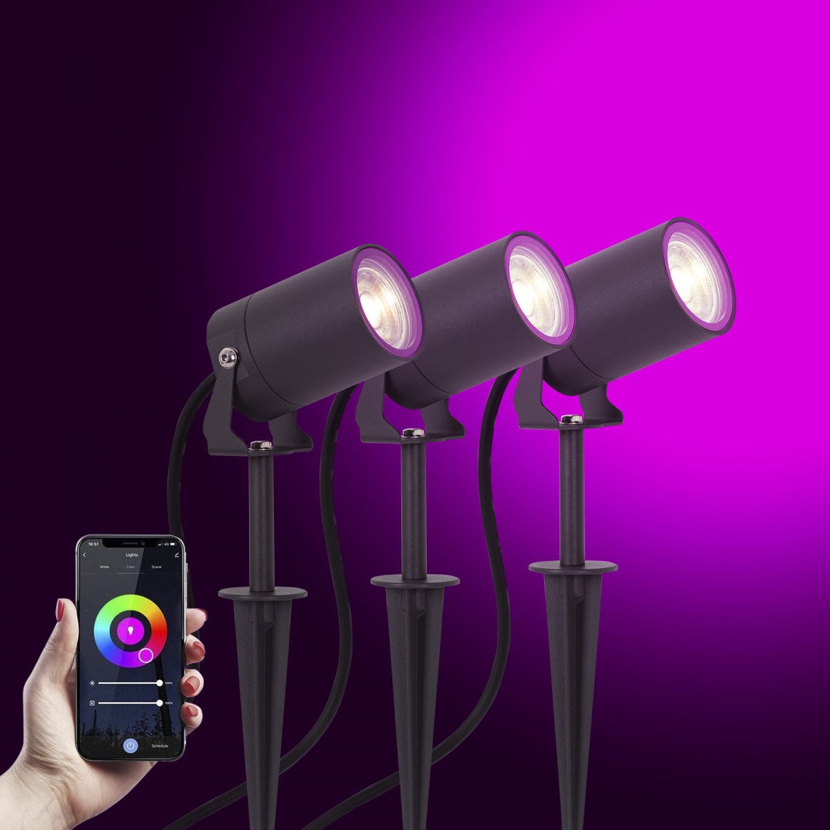 Multicolor Smart LED Gartenspot Stark Anthrazit 3er Set